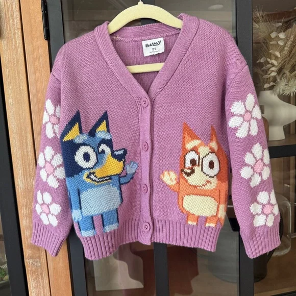 Zara Kids Bluey knit cardigan sweater bingo toddler girl lavender daisy flowers - Picture 1 of 4